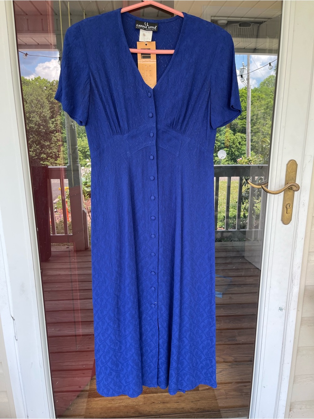 NWT VTG 90 Carole Little Royal Blue V-Neck Midi Dress Button Front S (read) b3 - Picture 2 of 10